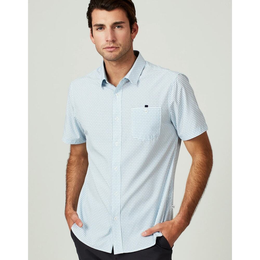 7 Diamonds Leso Blue Geometric Short Sleeve Button Shirt Size XXL
